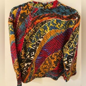 Vintage Chico's Silk Woven Jacket Heritage Blazer Art-to-Wear Boho Funky Size L
